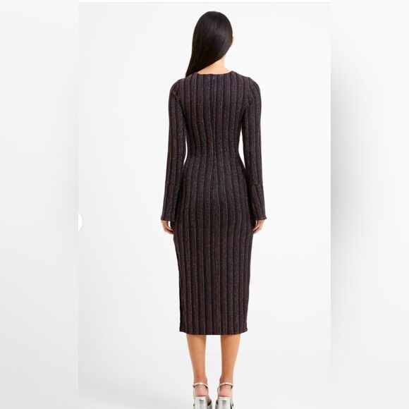 NWT French Connection PAULA KEYHOLE DRESS Midi dresses sz S black stripe party - Picture 2 of 15